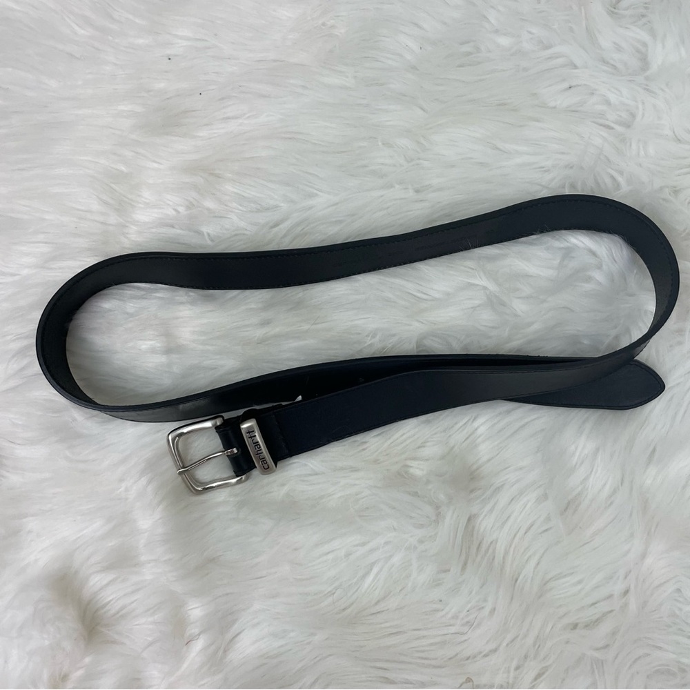 Carhartt Black Belt with Silver Buckle Genuine Leather Sz 42